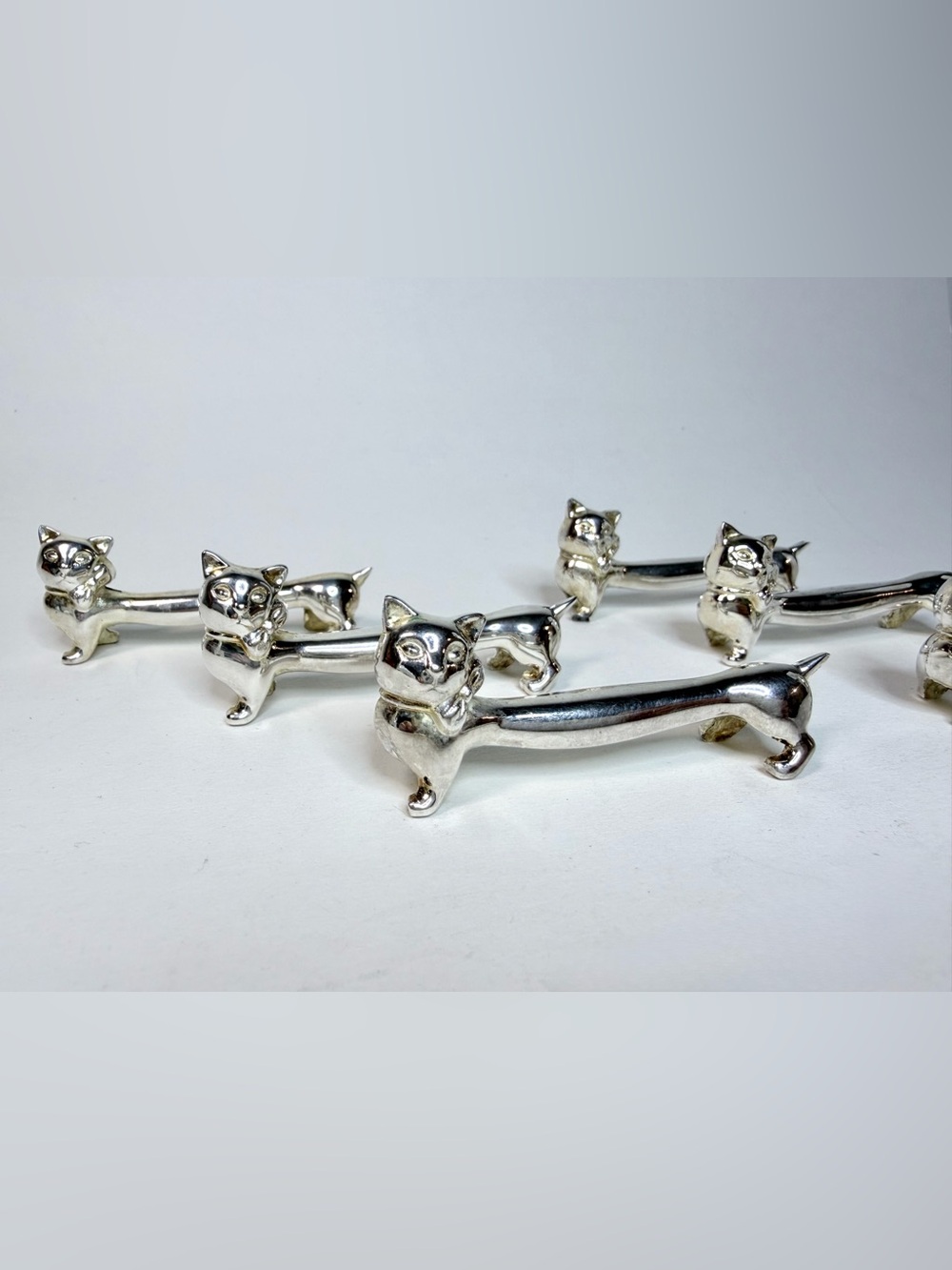 Vintage French Silver-Plated Cat Knife Rests – Set of 6